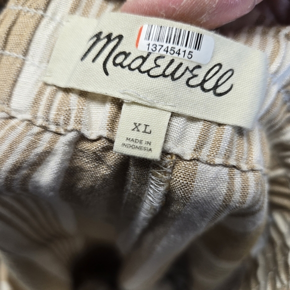 Madewell Smocked Hudson Pull On Crop Linen Striped Wide Leg Cropped Pants - Picture 8 of 8